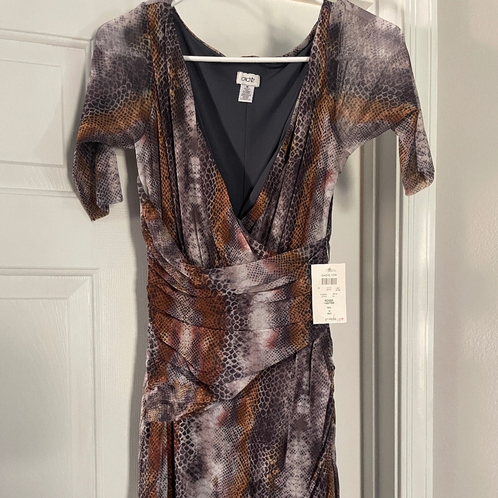 Cache Midi Dress Snakeskin Print Fully Lined NWT M